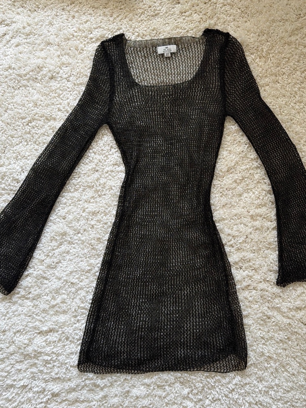 Sheer Black Knit Long-Sleeve Mini Dress